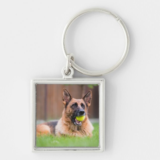 German Shepherd With Tennis Ball Key Ring (Front)