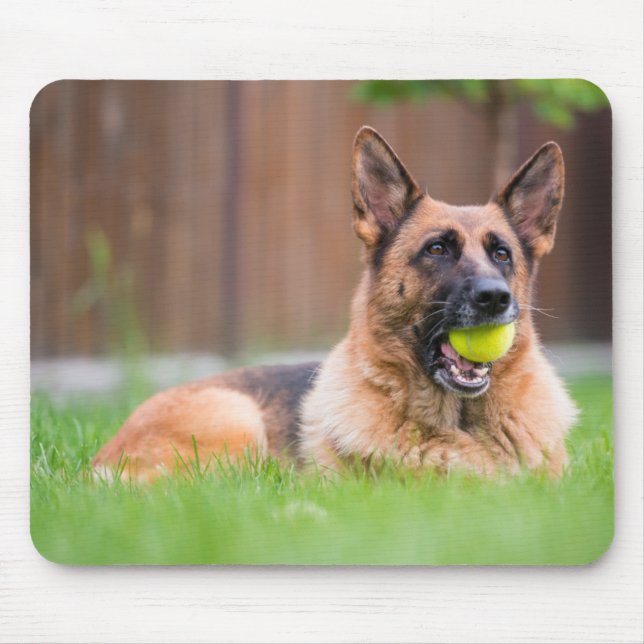 German Shepherd With Tennis Ball Mouse Mat (Front)