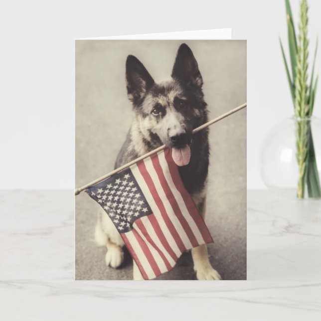 German Shepherd With US Flag Card (Front)