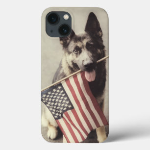 German Shepherd With US Flag iPhone 13 Case