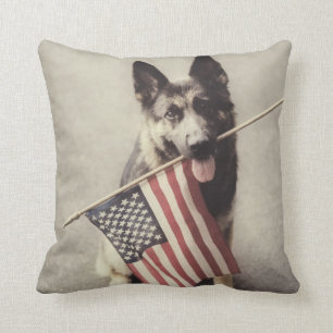 German Shepherd With US Flag Cushion