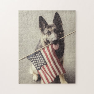 German Shepherd With US Flag Jigsaw Puzzle