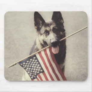 German Shepherd With US Flag Mouse Mat