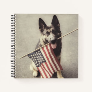 German Shepherd With US Flag Notebook