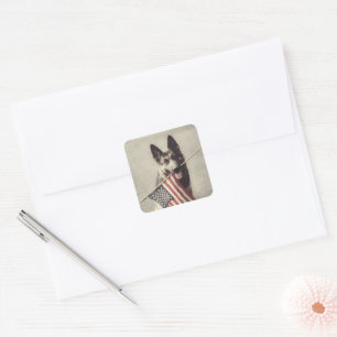 German Shepherd With US Flag Square Sticker