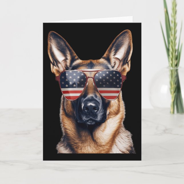 German Shepherd With Usa Flag Independence Day 4th Card (Front)