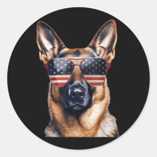 German Shepherd with USA Flag Independence Day 4th Classic Round Sticker
