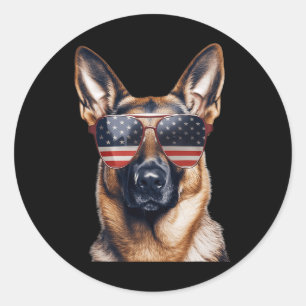 German Shepherd With Usa Flag Independence Day 4th Classic Round Sticker