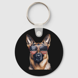 German Shepherd With Usa Flag Independence Day 4th Key Ring