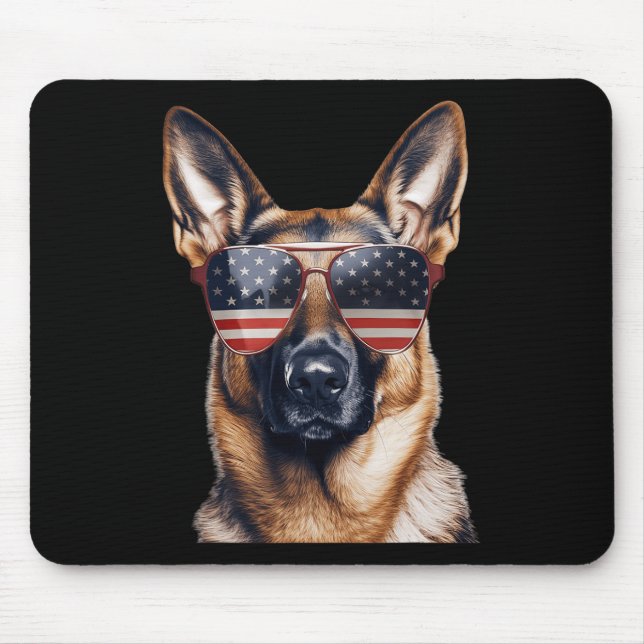 German Shepherd With Usa Flag Independence Day 4th Mouse Mat (Front)