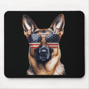 German Shepherd With Usa Flag Independence Day 4th Mouse Mat