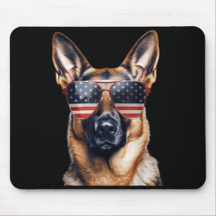 German Shepherd with USA Flag Independence Day 4th Mouse Mat