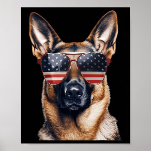 German Shepherd With Usa Flag Independence Day 4th Poster