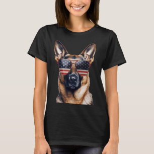 German Shepherd With Usa Flag Independence Day 4th T-Shirt