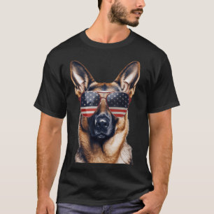 German Shepherd With Usa Flag Independence Day 4th T-Shirt