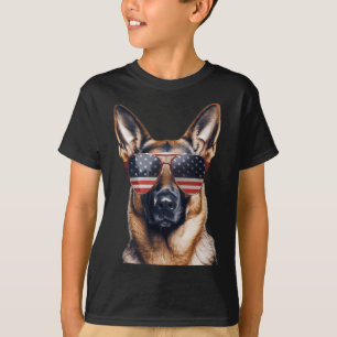 German Shepherd With Usa Flag Independence Day 4th T-Shirt