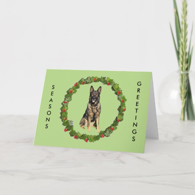 German Shepherd Wreath Holiday Card (Front)