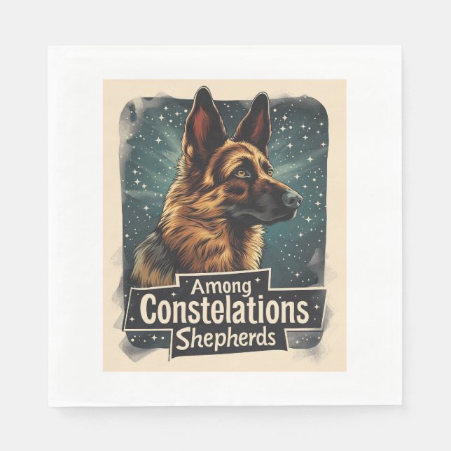 German Shepherds Amongst Constellations Napkin (Front)