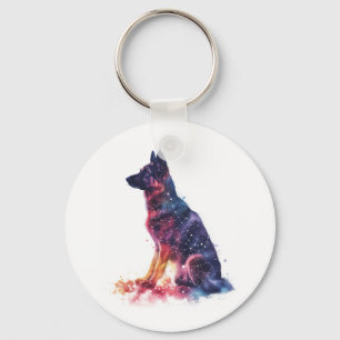 German Shepherds Forming Galactic Patterns Arrange Key Ring