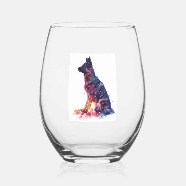 German Shepherds Forming Galactic Patterns Arrange Stemless Wine Glass (Front)