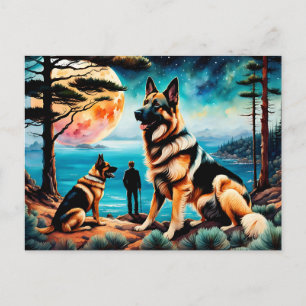 German Shepherds Hiking on Mountain Postcard