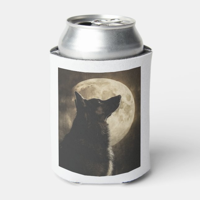 German Shepherds Howling at the Moon Can Cooler (Can Front)
