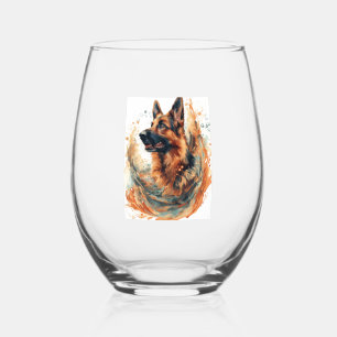 German Shepherds in Oceanic Elegance Stemless Wine Glass