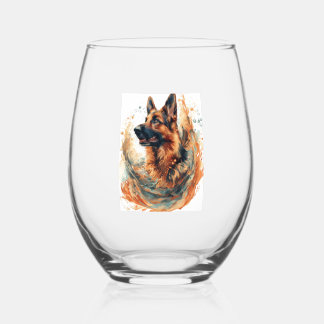 German Shepherds in Oceanic Elegance Stemless Wine Glass