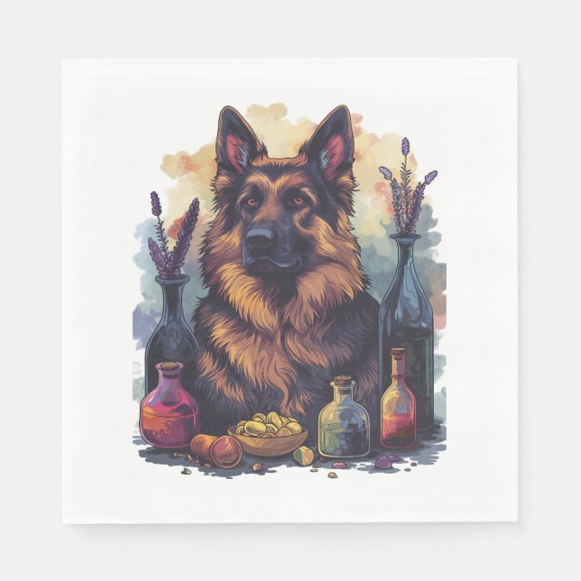 German Shepherds in Potion Play Portray Napkin (Front)