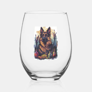 German Shepherds in Potion Play Portray Stemless Wine Glass
