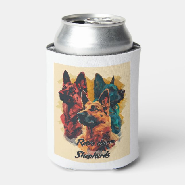 German Shepherds in Retro Glory Can Cooler (Can Front)