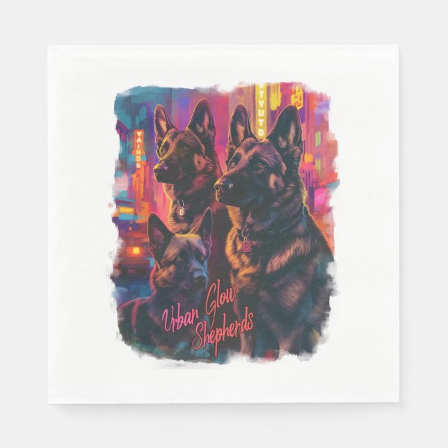 German Shepherds in Urban Glow Napkin (Front)
