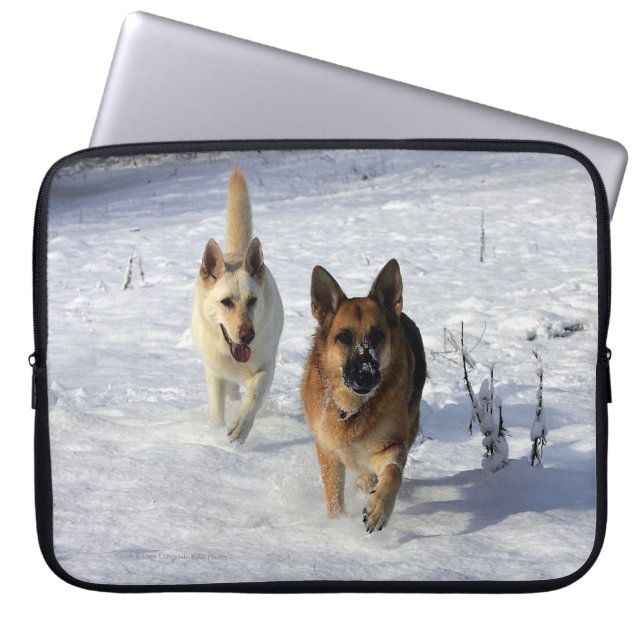 German Shepherds Running in the Snow Laptop Sleeve (Front)