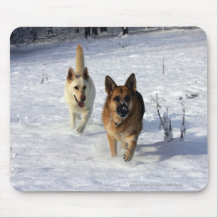 German Shepherds Running in the Snow Mouse Mat