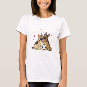 German Shepherds with Soccer Ball for Valentine's T-Shirt