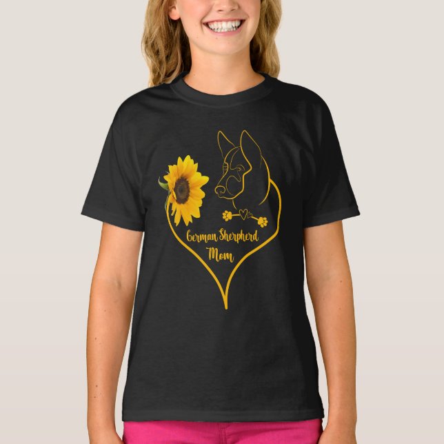 German Sherpherd Mum With Sunflower K9 Lovers T-Shirt (Front)