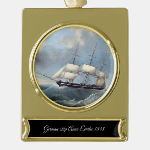 German ship Anne Emilie 1848 Gold Plated Banner Ornament
