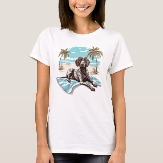 German shorthair pointer at the beach T-Shirt (Front)