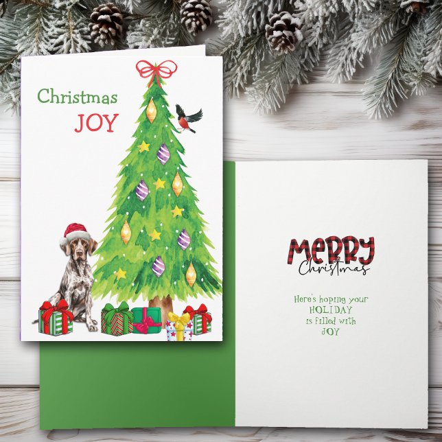 German Shorthair Pointer, Bird and Christmas Tree Holiday Card (Creator Uploaded)