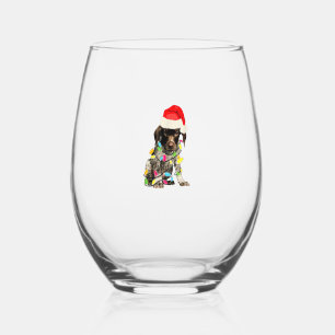 German Shorthair Pointer Christmas Design  Stemless Wine Glass