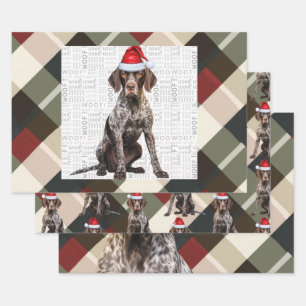 German Shorthair Pointer Christmas Dog Plaid Wrapping Paper Sheet