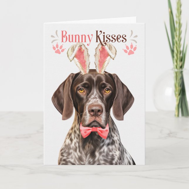 German Shorthair Pointer Dog Bunny Ears for Easter Holiday Card (Front)