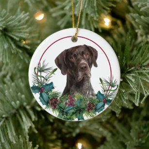 German Shorthair Pointer Dog Evergreen Wreath Ceramic Tree Decoration