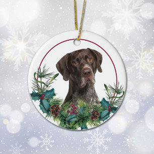 German Shorthair Pointer Dog Evergreen Wreath Ceramic Tree Decoration