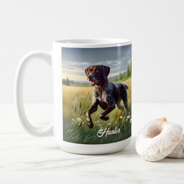 German Shorthair Pointer Running Coffee Mug (With Donut)