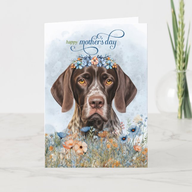 German Shorthair Pointer Wildflowers Mother's Day Holiday Card (Front)