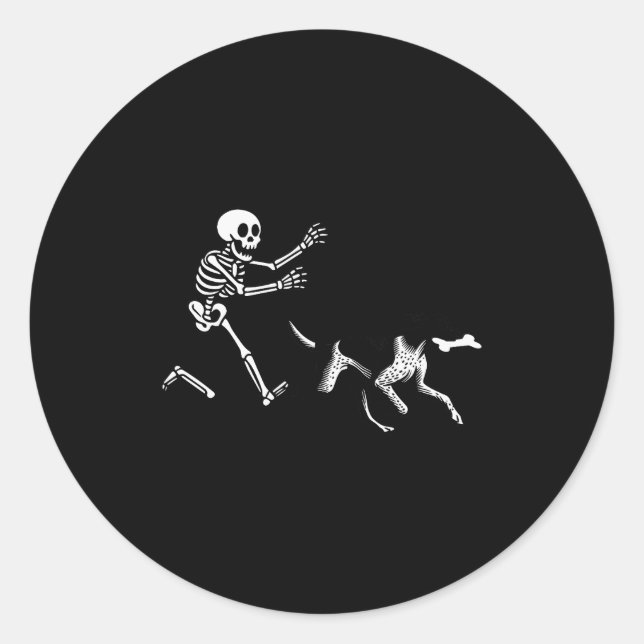 German Shorthaired Inter Running Skeleton Hallowee Classic Round Sticker (Front)