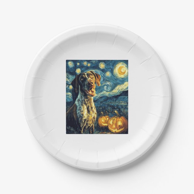 German Shorthaired Pointer 2 Cute Dog Halloween Ja Paper Plate (Front)