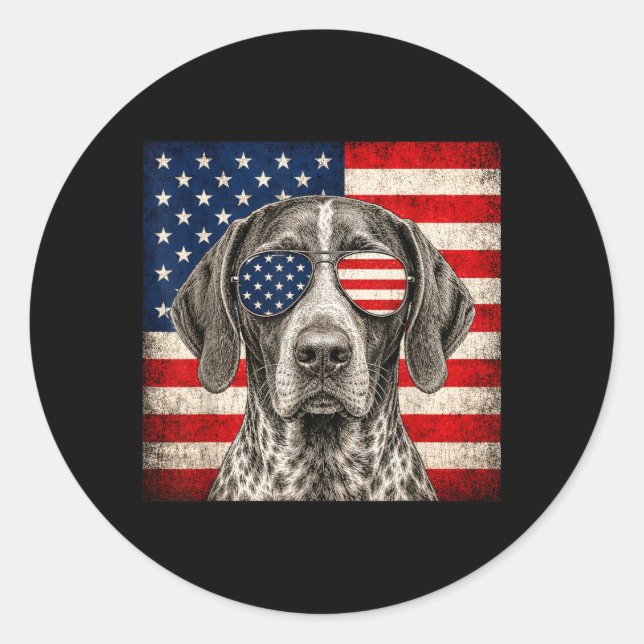 German Shorthaired Pointer 4th Of July Aamerican Classic Round Sticker (Front)