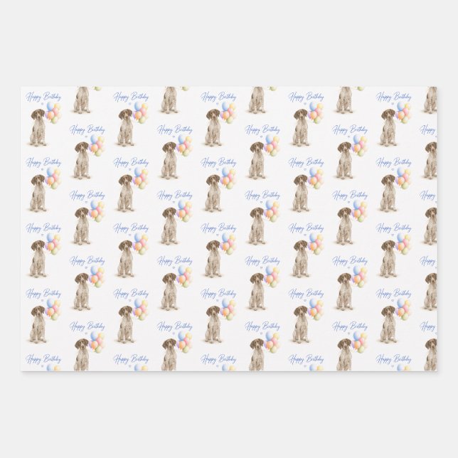 German Shorthaired Pointer Birthday Wrapping Paper Sheet (Front)